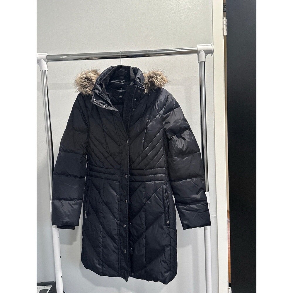 London Fog Women's Hooded Heavy Weight Black Puffer Jacket Size M In Great Shape
